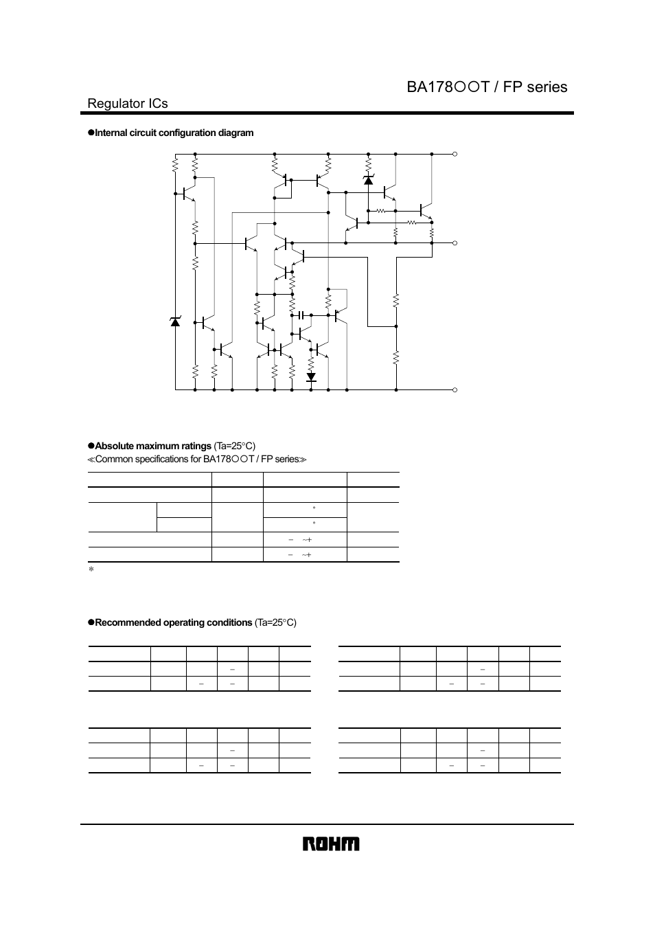 Ba178!!t / fp series, Regulator ics, Internal circuit configuration diagram | Recommended operating conditions (ta=25 °c) | Rainbow Electronics BA178ххT_FP User Manual | Page 2 / 11
