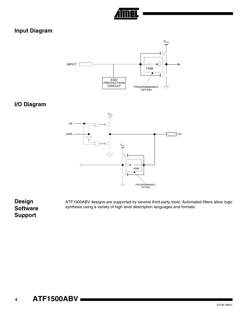 Input diagram, I/o diagram, Design software support | Atf1500abv, Input diagram i/o diagram design software support | Rainbow Electronics ATF1500ABV User Manual | Page 4 / 15