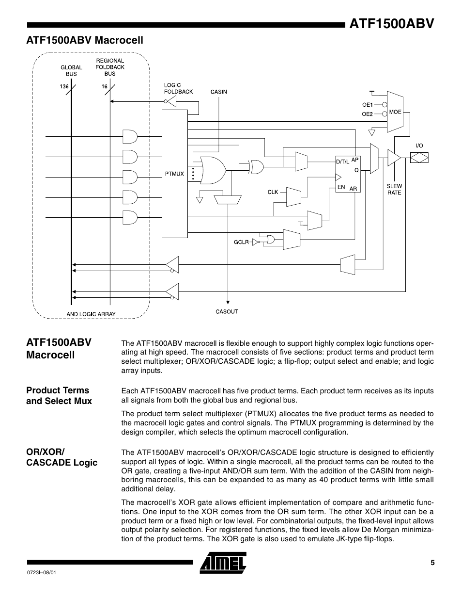 Atf1500abv macrocell, Product terms and select mux, Or/xor/ cascade logic | Atf1500abv | Rainbow Electronics ATF1500ABV User Manual | Page 5 / 15