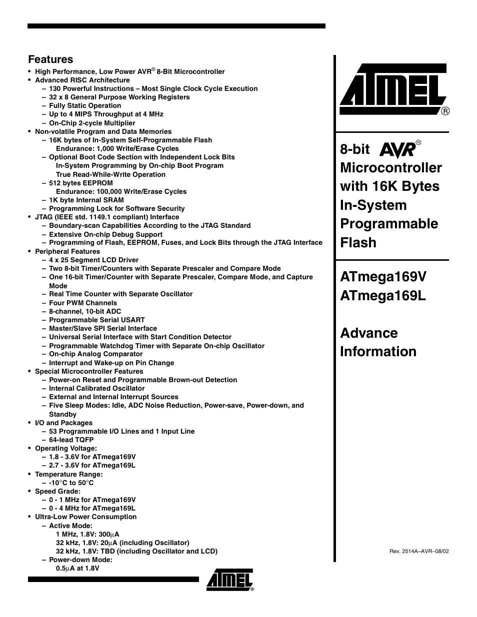 Rainbow Electronics Atmega169L User Manual | 317 pages