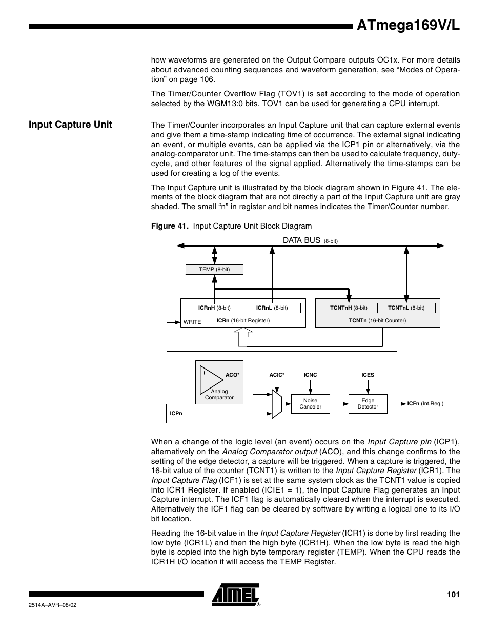Input capture unit, Atmega169v/l | Rainbow Electronics Atmega169L User Manual | Page 101 / 317