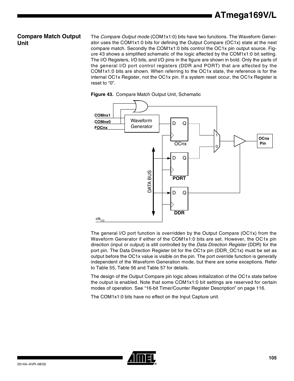 Compare match output unit, Atmega169v/l | Rainbow Electronics Atmega169L User Manual | Page 105 / 317