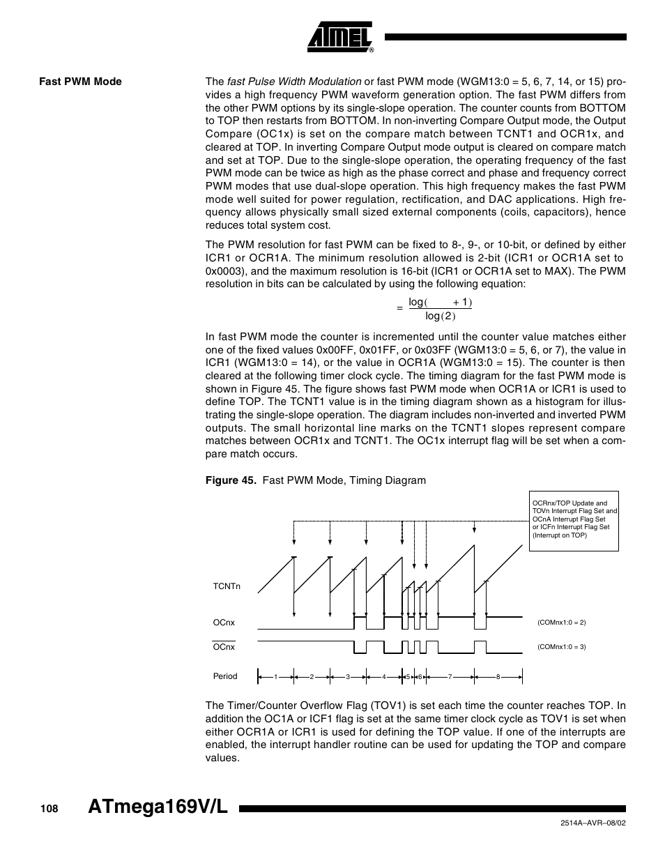 Fast pwm mode, Atmega169v/l | Rainbow Electronics Atmega169L User Manual | Page 108 / 317