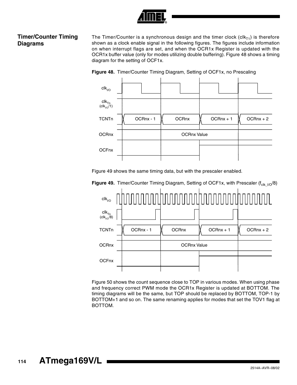 Timer/counter timing diagrams, Atmega169v/l | Rainbow Electronics Atmega169L User Manual | Page 114 / 317