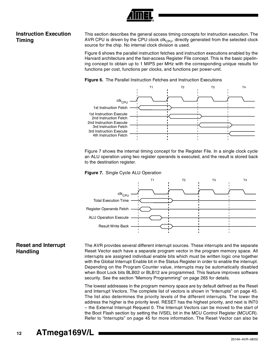 Instruction execution timing, Reset and interrupt handling, Atmega169v/l | Rainbow Electronics Atmega169L User Manual | Page 12 / 317