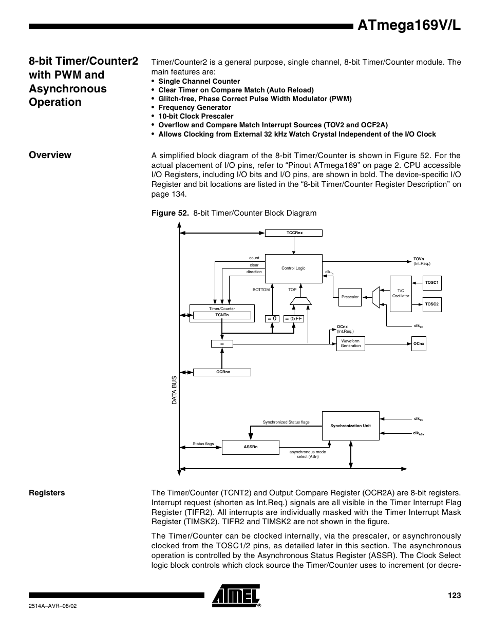 Overview, Registers, Atmega169v/l | Rainbow Electronics Atmega169L User Manual | Page 123 / 317