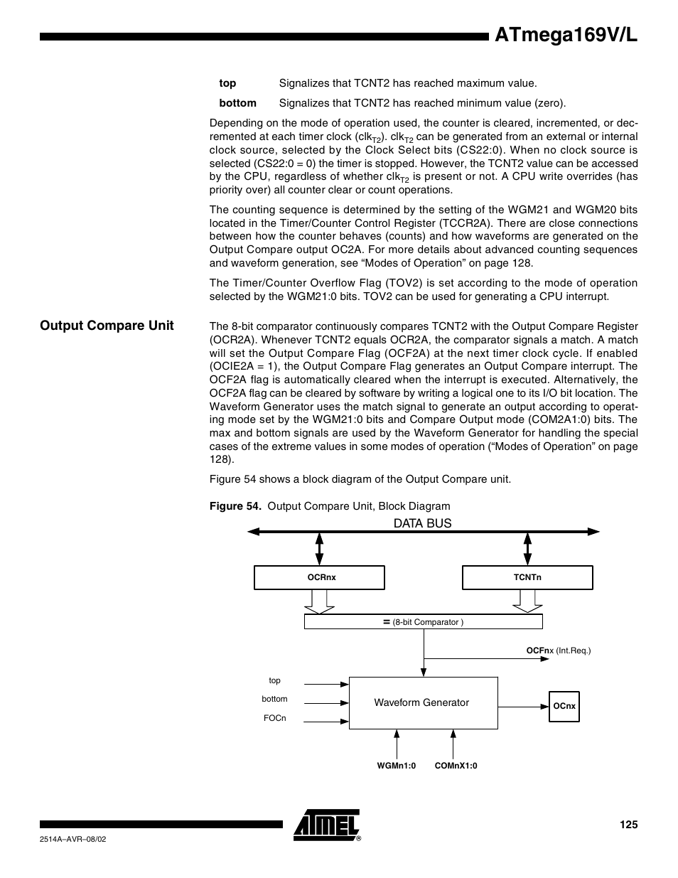 Output compare unit, Atmega169v/l | Rainbow Electronics Atmega169L User Manual | Page 125 / 317