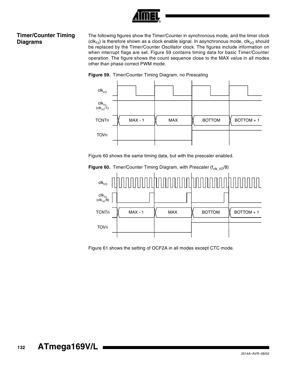Timer/counter timing diagrams, Atmega169v/l | Rainbow Electronics Atmega169L User Manual | Page 132 / 317
