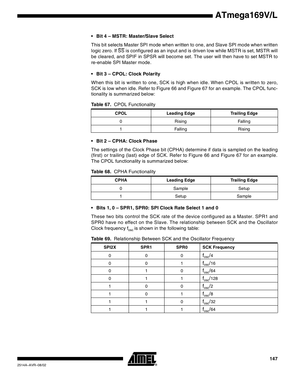 Atmega169v/l | Rainbow Electronics Atmega169L User Manual | Page 147 / 317