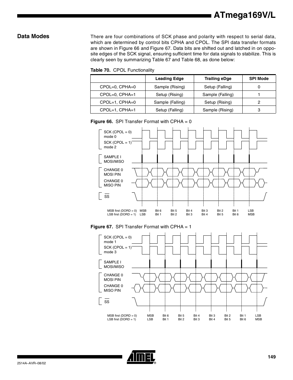 Data modes, Atmega169v/l | Rainbow Electronics Atmega169L User Manual | Page 149 / 317