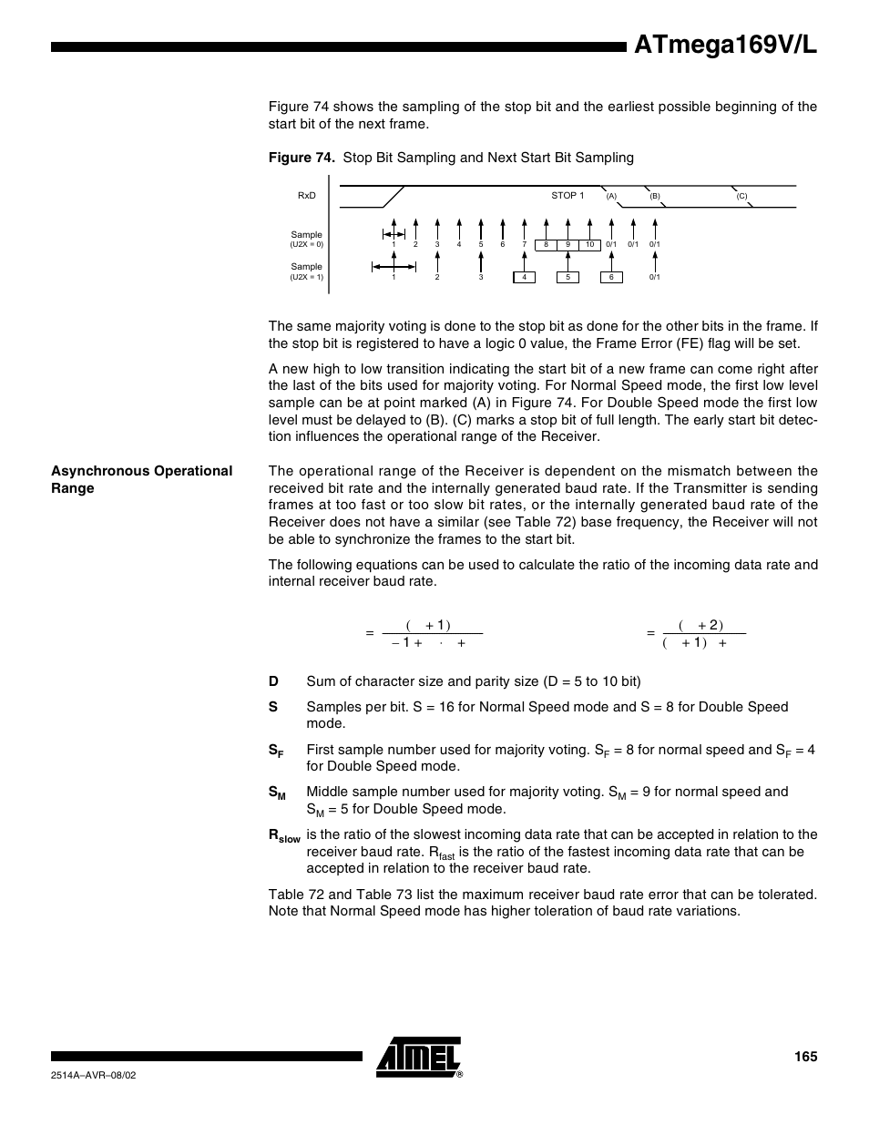 Asynchronous operational range, Atmega169v/l | Rainbow Electronics Atmega169L User Manual | Page 165 / 317