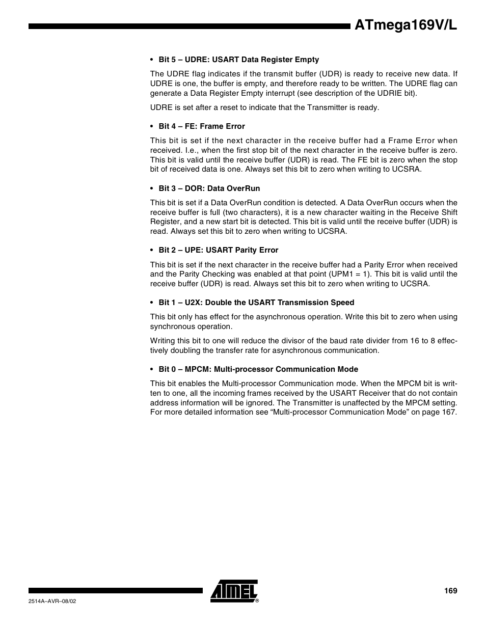 Atmega169v/l | Rainbow Electronics Atmega169L User Manual | Page 169 / 317