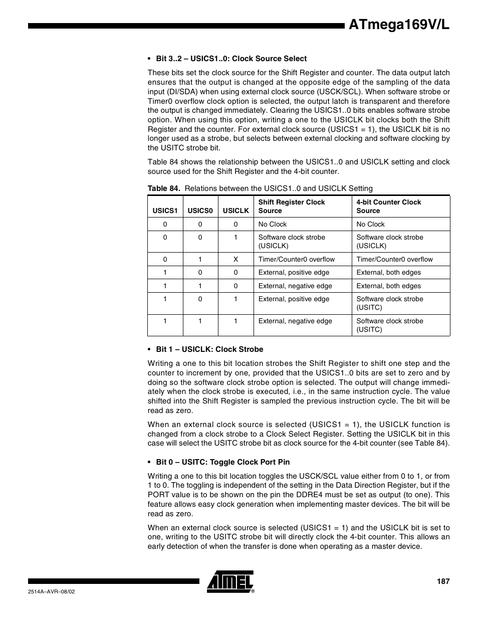 Atmega169v/l | Rainbow Electronics Atmega169L User Manual | Page 187 / 317