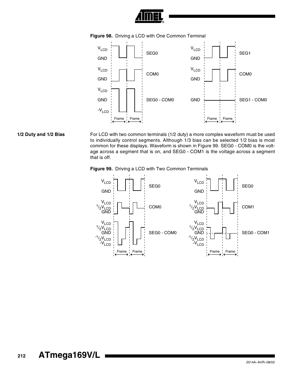 1/2 duty and 1/2 bias, Atmega169v/l | Rainbow Electronics Atmega169L User Manual | Page 212 / 317