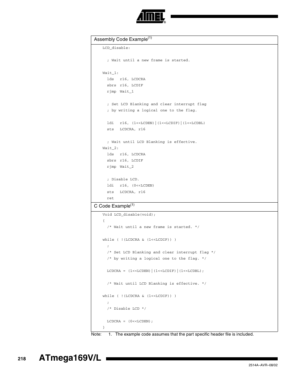 Atmega169v/l | Rainbow Electronics Atmega169L User Manual | Page 218 / 317
