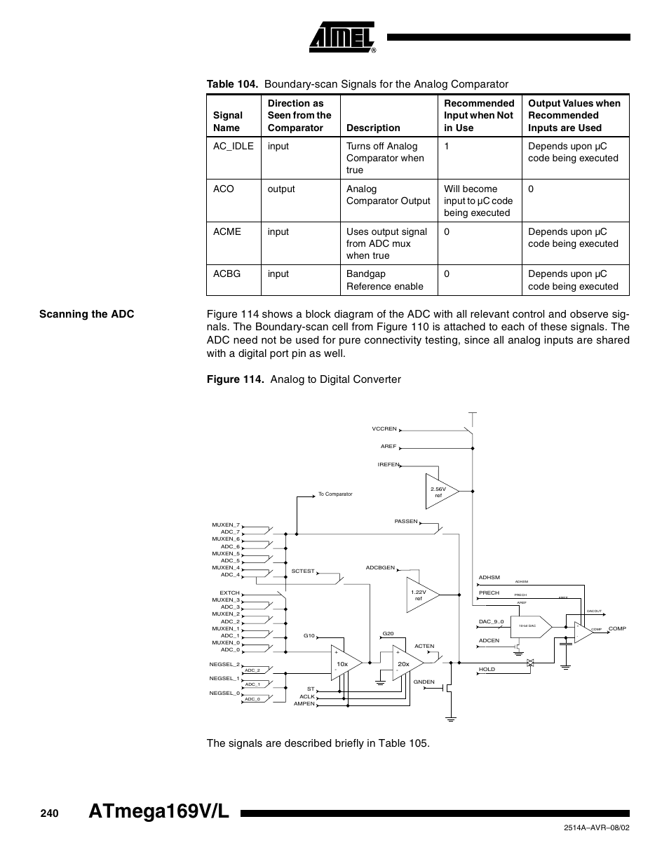 Scanning the adc, Atmega169v/l | Rainbow Electronics Atmega169L User Manual | Page 240 / 317