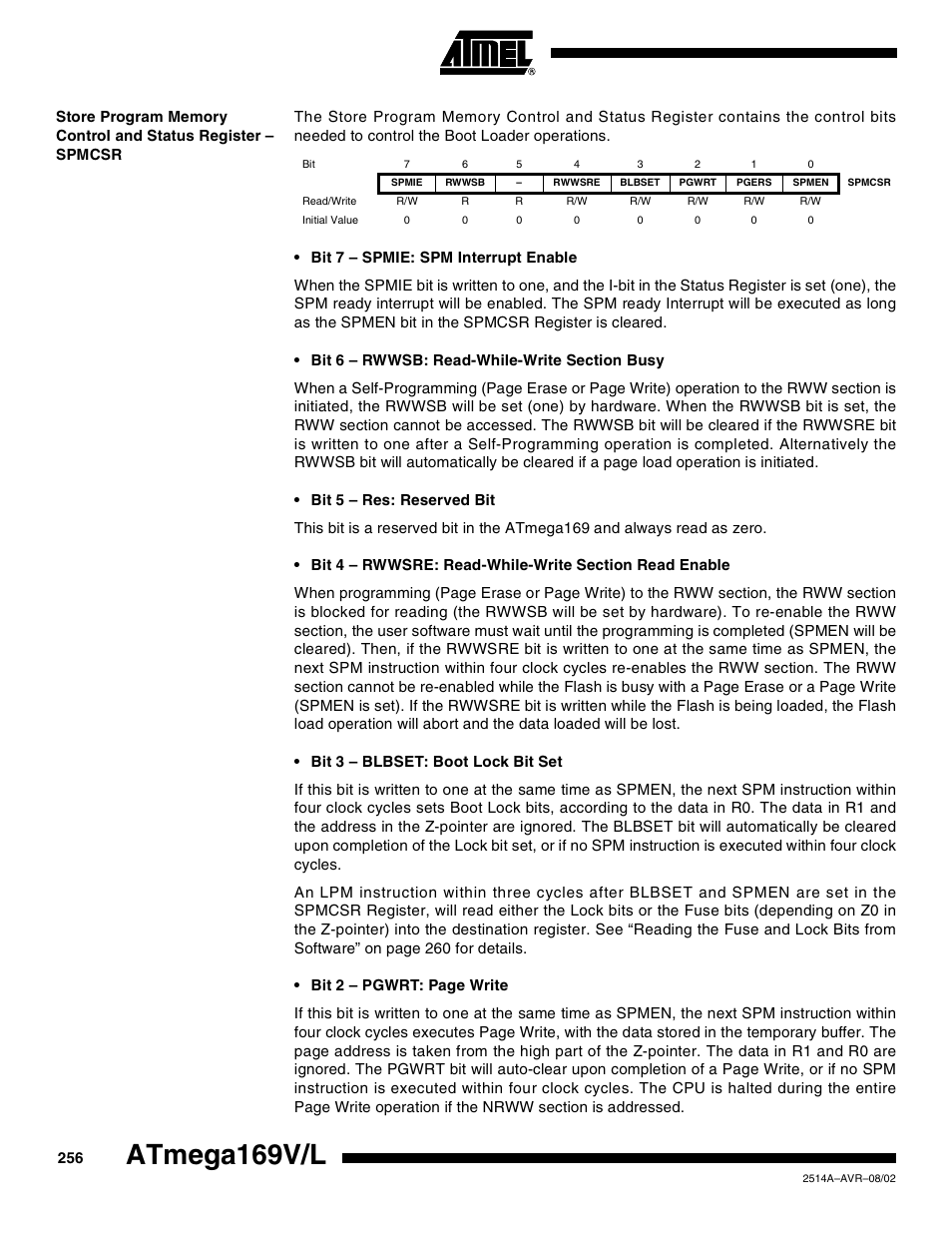 Atmega169v/l | Rainbow Electronics Atmega169L User Manual | Page 256 / 317