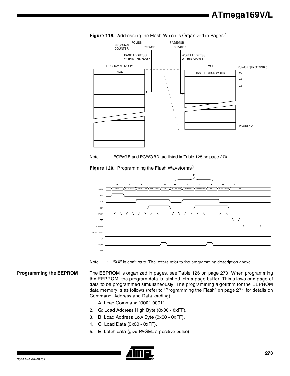 Programming the eeprom, Atmega169v/l, Figure 120. programming the flash waveform s | Rainbow Electronics Atmega169L User Manual | Page 273 / 317