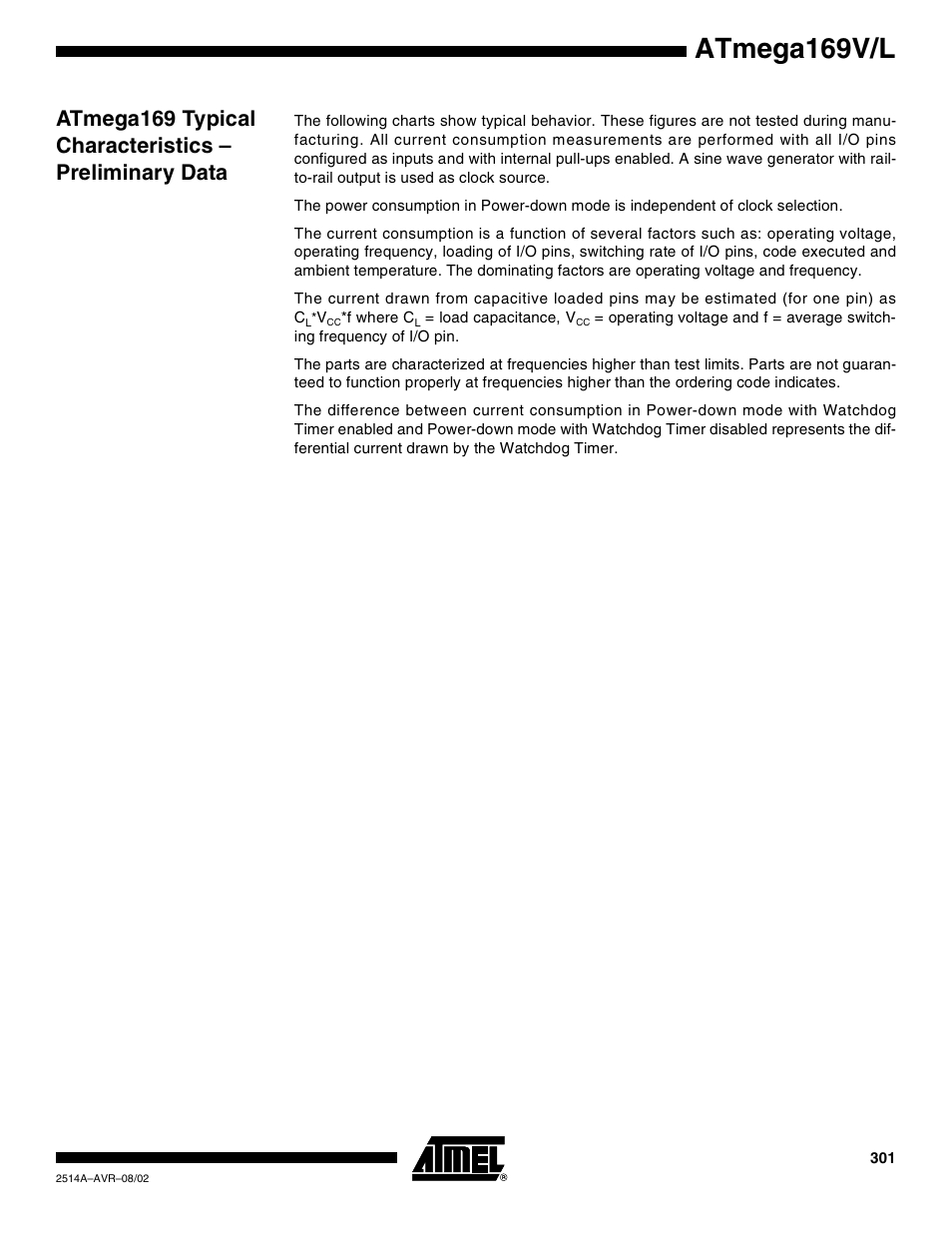 Atmega169v/l | Rainbow Electronics Atmega169L User Manual | Page 301 / 317