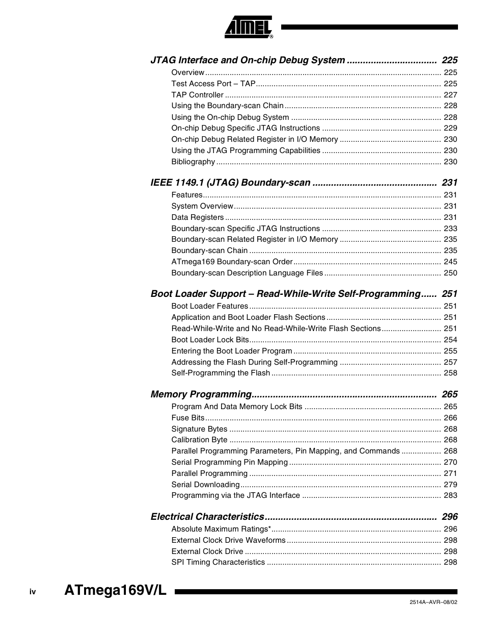 Atmega169v/l | Rainbow Electronics Atmega169L User Manual | Page 314 / 317