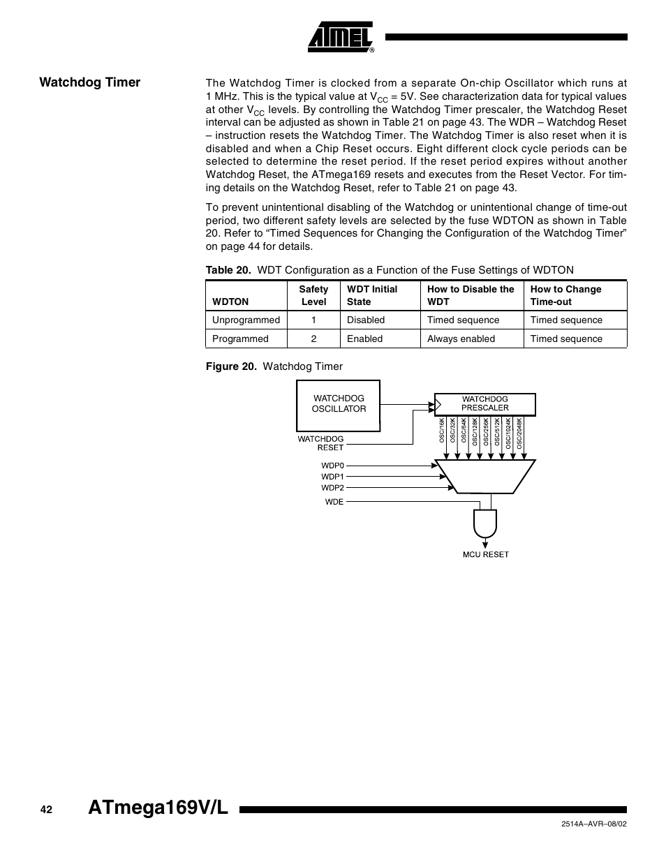 Watchdog timer, Atmega169v/l | Rainbow Electronics Atmega169L User Manual | Page 42 / 317