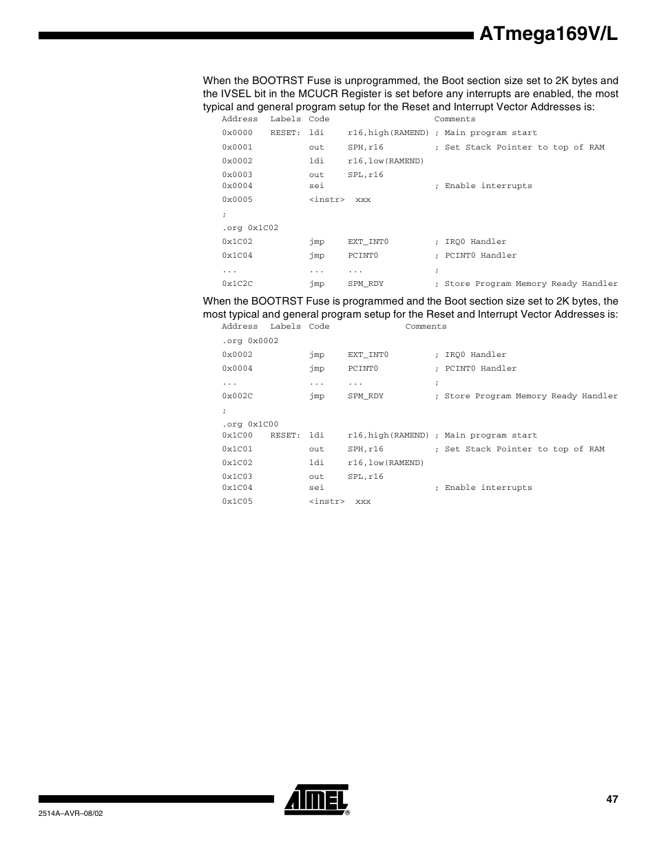 Atmega169v/l | Rainbow Electronics Atmega169L User Manual | Page 47 / 317