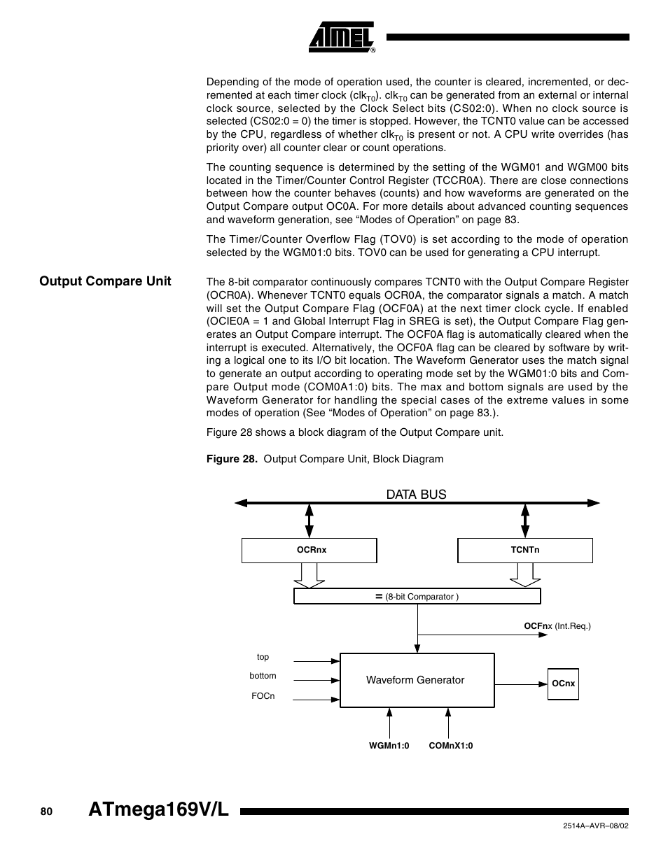 Output compare unit, Atmega169v/l, Data bus | Rainbow Electronics Atmega169L User Manual | Page 80 / 317