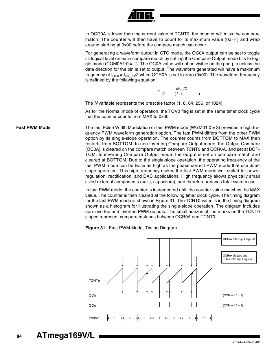 Fast pwm mode, Atmega169v/l | Rainbow Electronics Atmega169L User Manual | Page 84 / 317