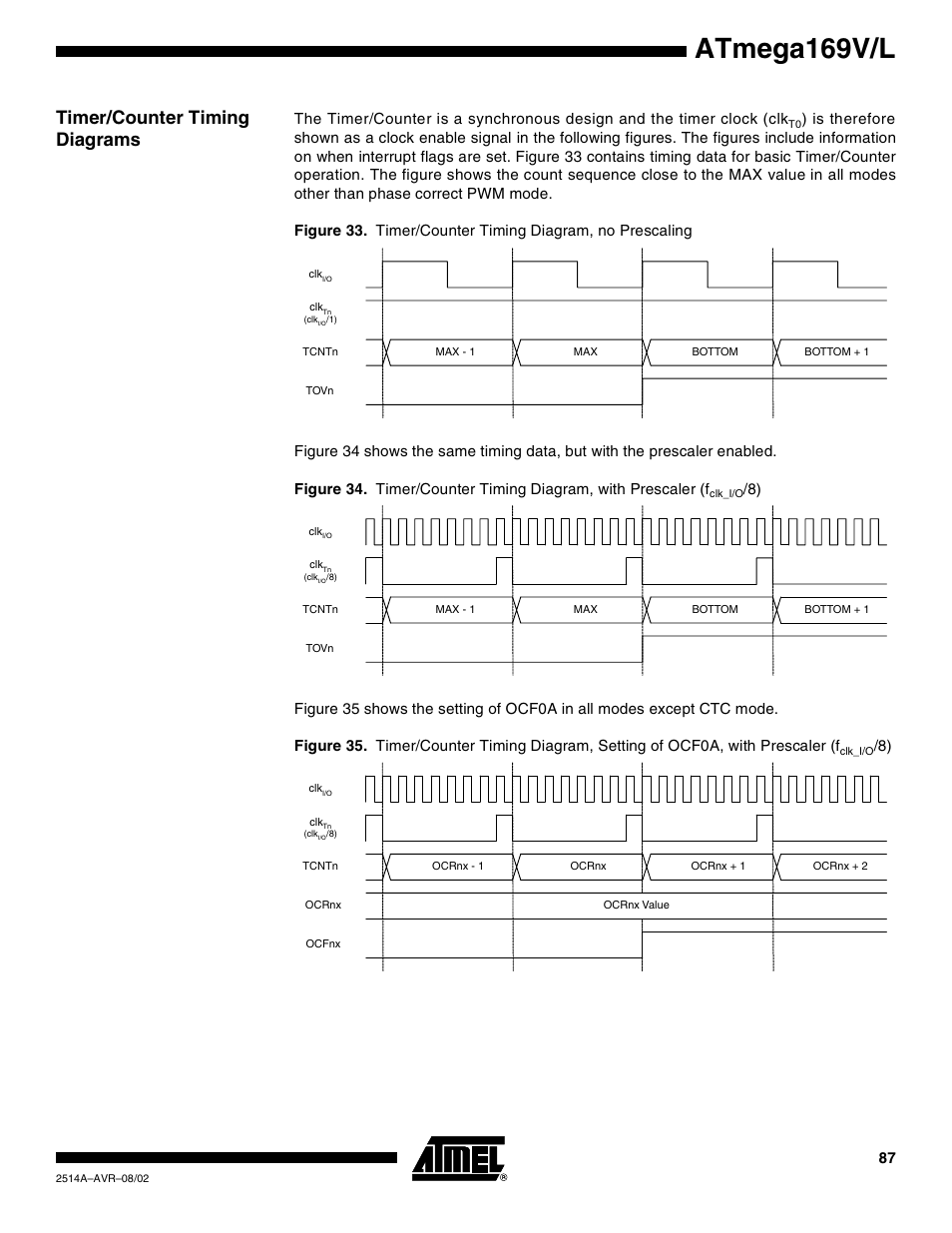 Timer/counter timing diagrams, Atmega169v/l | Rainbow Electronics Atmega169L User Manual | Page 87 / 317