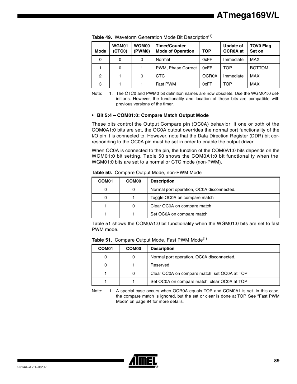 Atmega169v/l | Rainbow Electronics Atmega169L User Manual | Page 89 / 317