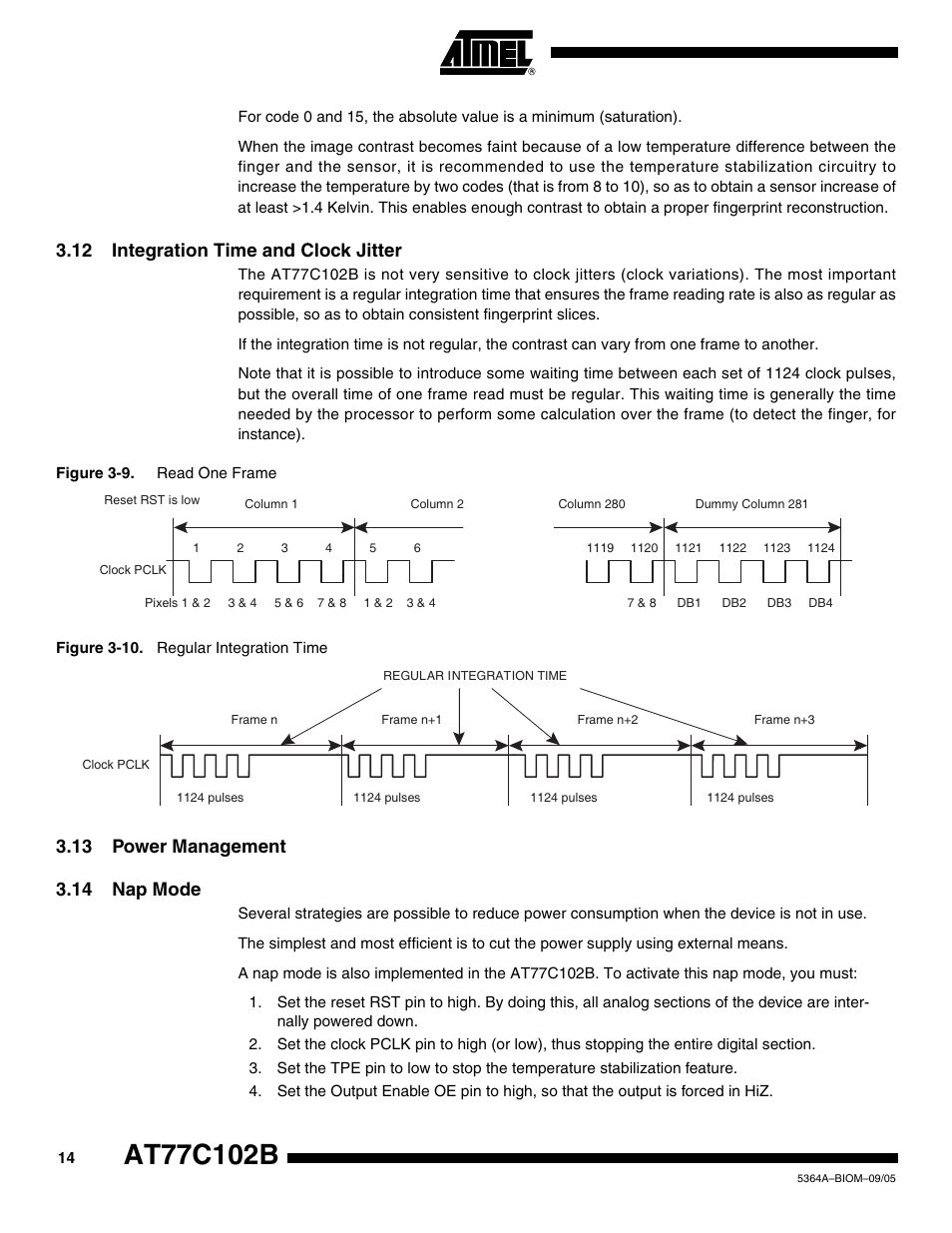 12 integration time and clock jitter, 13 power management, 14 nap mode | Rainbow Electronics AT77C102B User Manual | Page 14 / 19