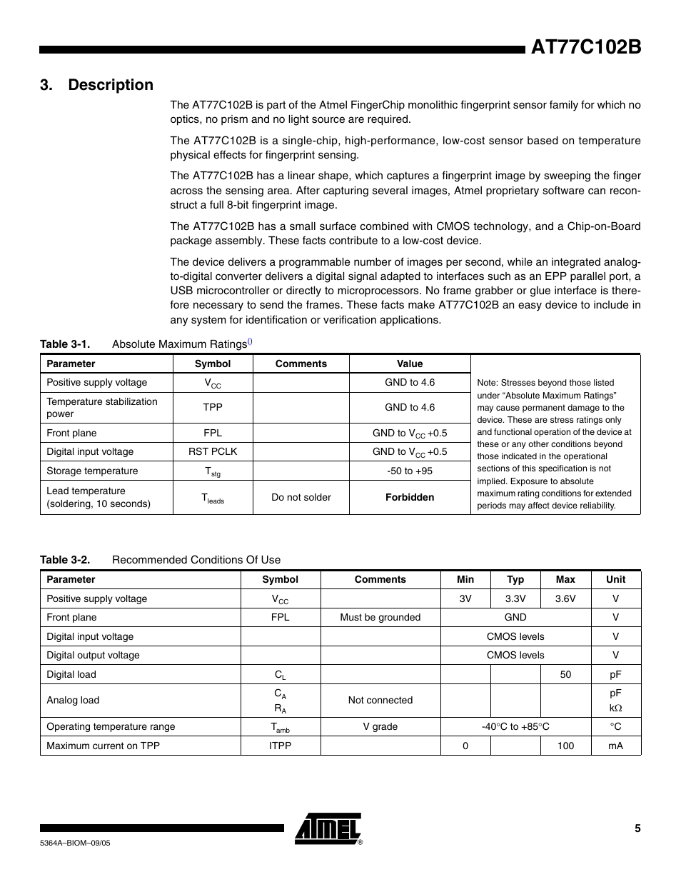 Description | Rainbow Electronics AT77C102B User Manual | Page 5 / 19