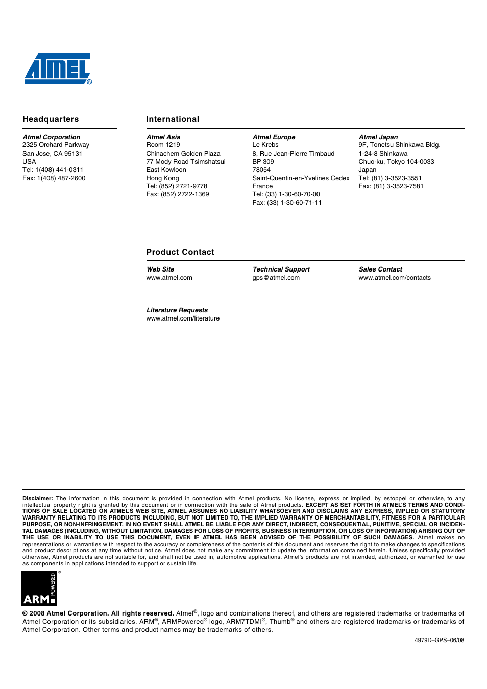 Headquarters international, Product contact | Rainbow Electronics ATR0635P1 User Manual | Page 35 / 35