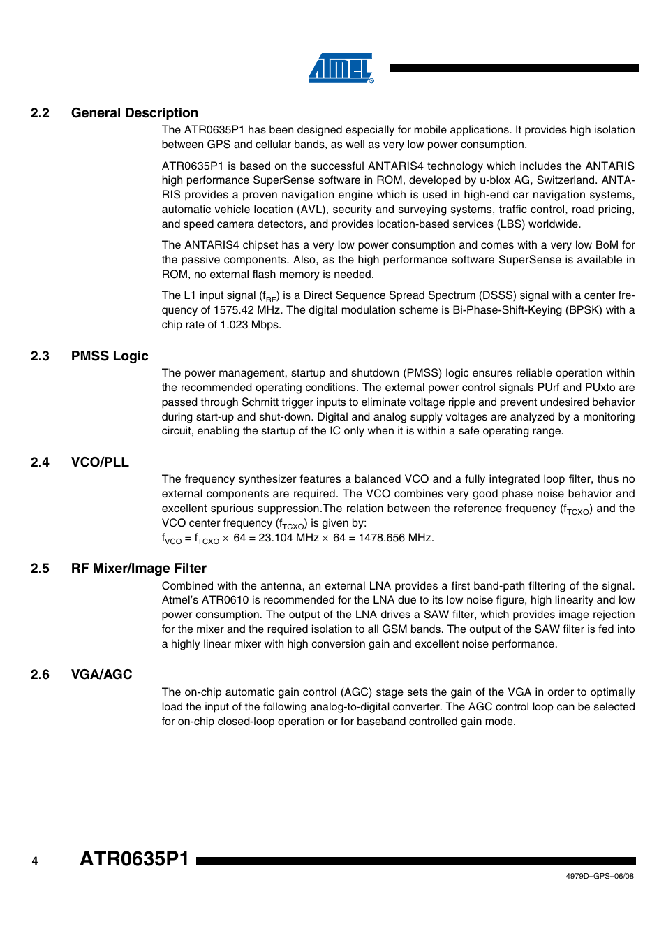 2 general description, 3 pmss logic, 4 vco/pll | 5 rf mixer/image filter, 6 vga/agc | Rainbow Electronics ATR0635P1 User Manual | Page 4 / 35
