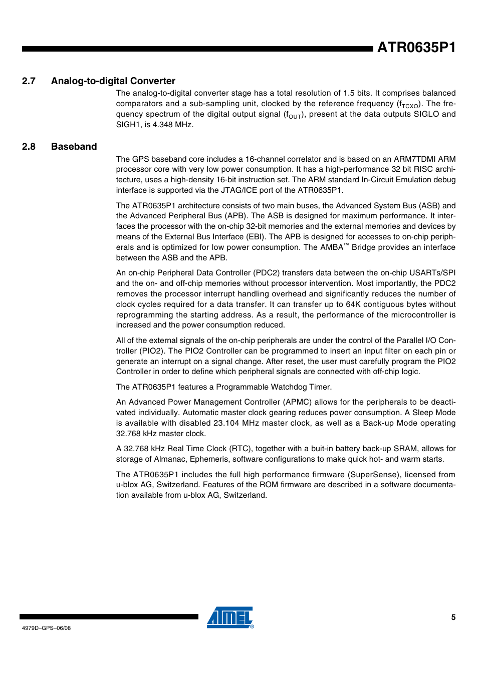7 analog-to-digital converter, 8 baseband | Rainbow Electronics ATR0635P1 User Manual | Page 5 / 35