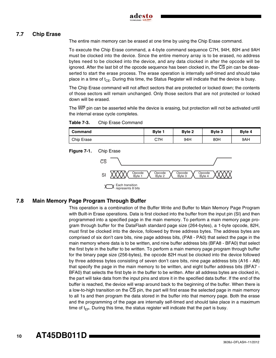 7 chip erase | Rainbow Electronics AT45DB011D User Manual | Page 10 / 51