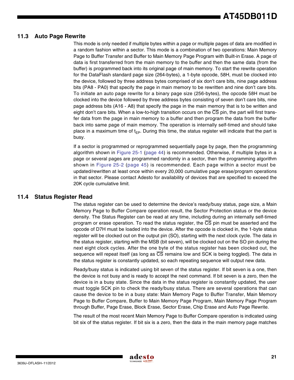 4 status register read | Rainbow Electronics AT45DB011D User Manual | Page 21 / 51