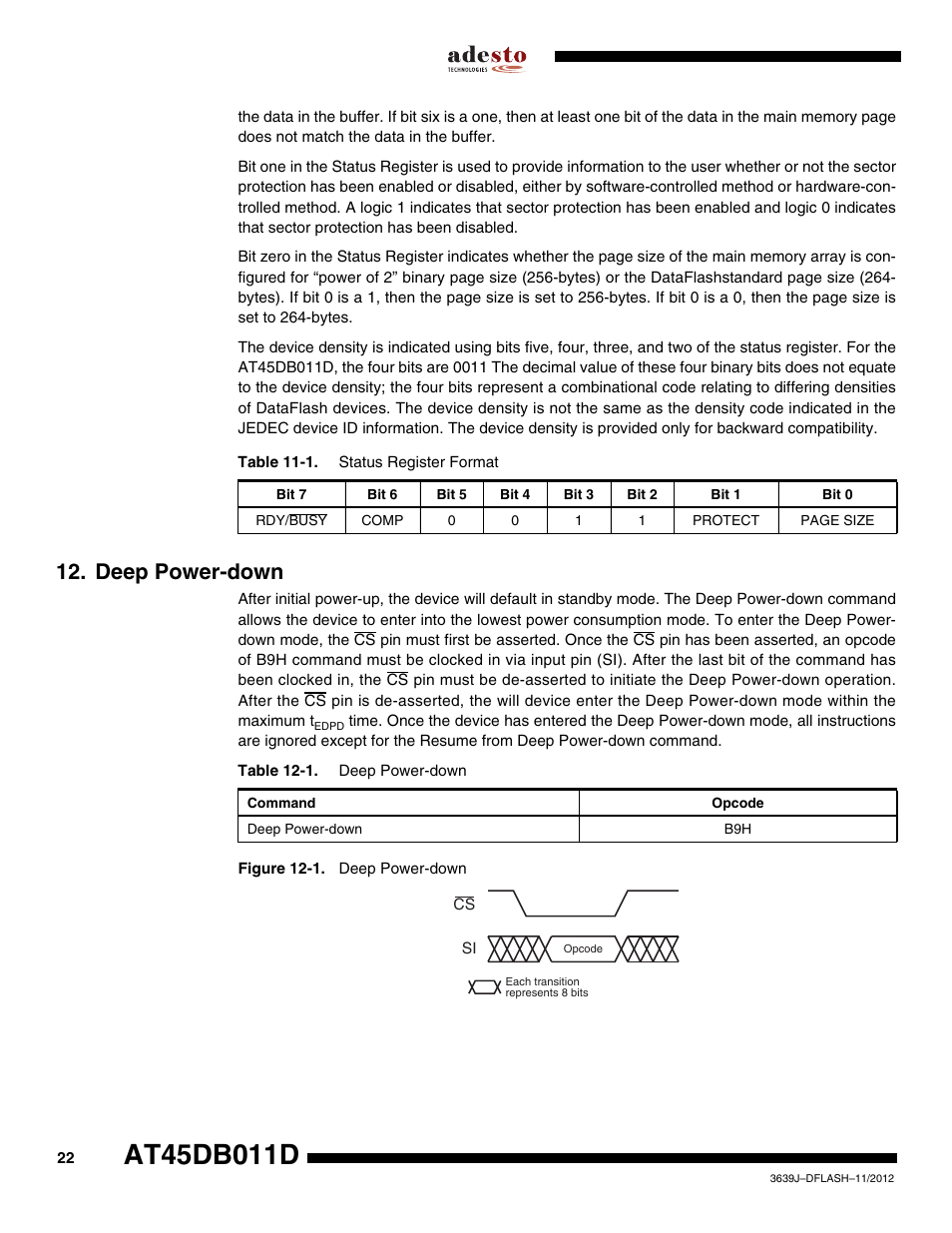 Deep power-down | Rainbow Electronics AT45DB011D User Manual | Page 22 / 51