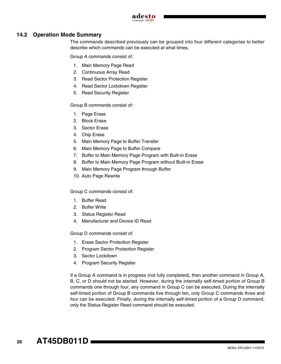 2 operation mode summary | Rainbow Electronics AT45DB011D User Manual | Page 26 / 51