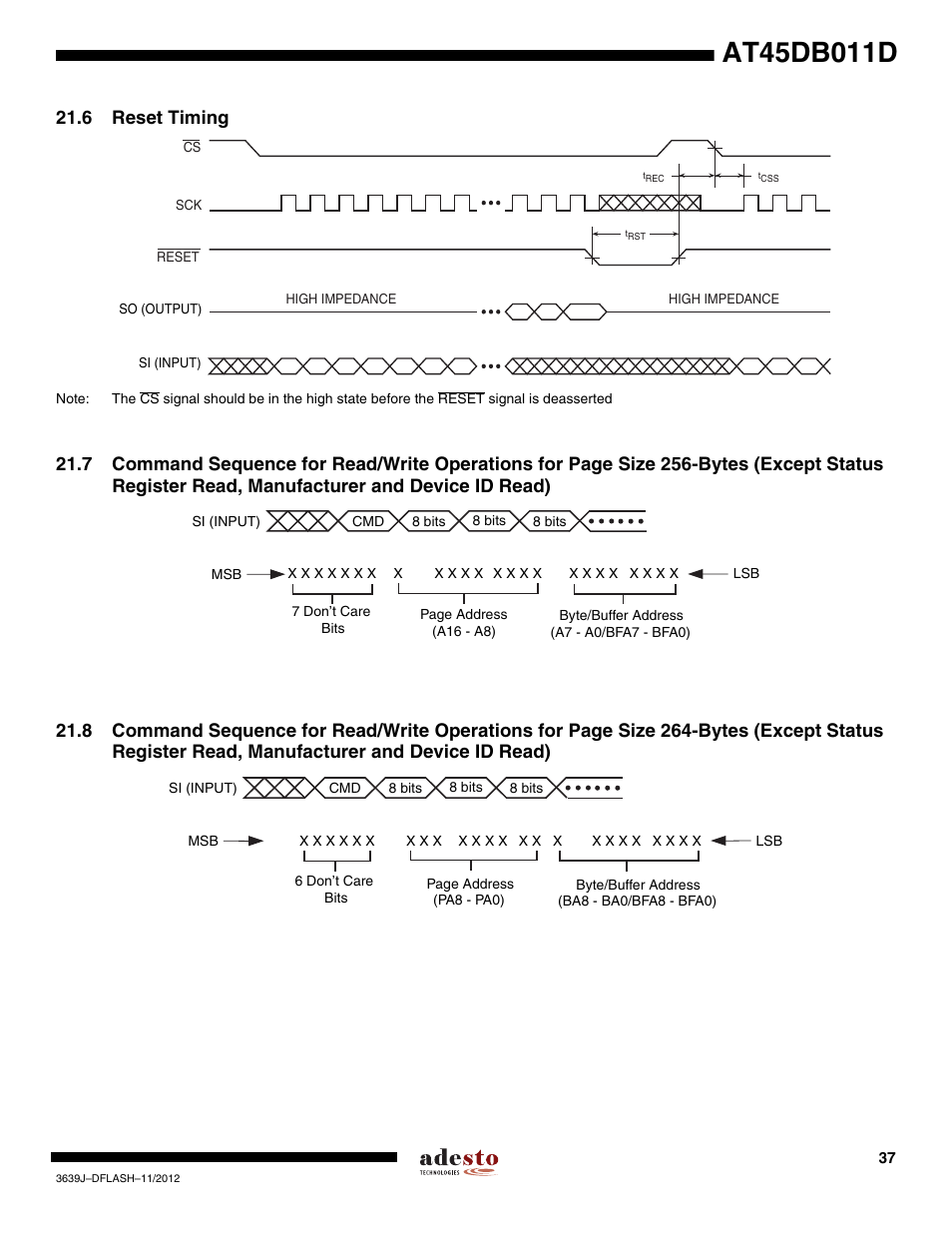 6 reset timing | Rainbow Electronics AT45DB011D User Manual | Page 37 / 51