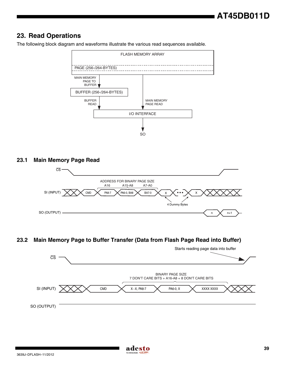 Read operations | Rainbow Electronics AT45DB011D User Manual | Page 39 / 51