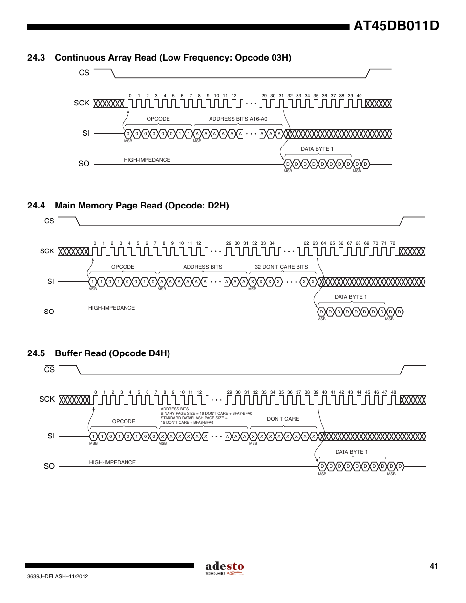 5 buffer read (opcode d4h), Sck cs si so | Rainbow Electronics AT45DB011D User Manual | Page 41 / 51