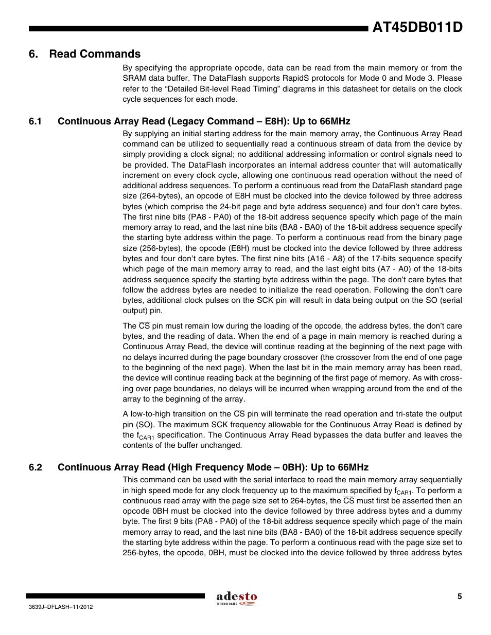 Read commands | Rainbow Electronics AT45DB011D User Manual | Page 5 / 51