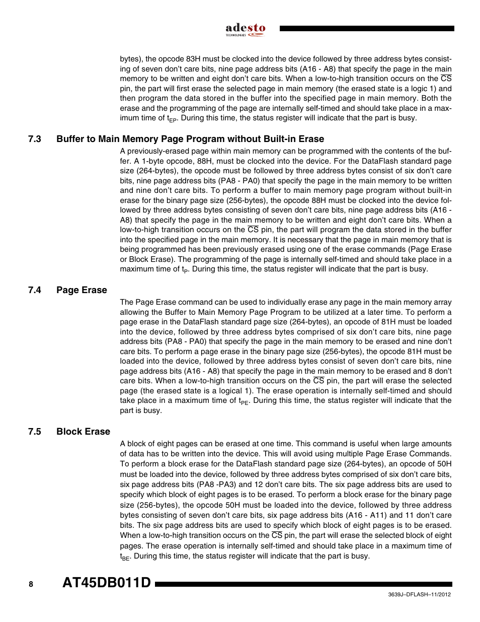 5 block erase | Rainbow Electronics AT45DB011D User Manual | Page 8 / 51