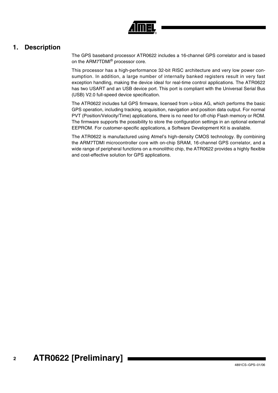 Atr0622 [preliminary, Description | Rainbow Electronics ATR0622 User Manual | Page 2 / 26