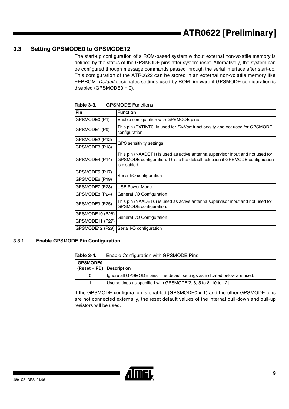 Atr0622 [preliminary, 3 setting gpsmode0 to gpsmode12 | Rainbow Electronics ATR0622 User Manual | Page 9 / 26