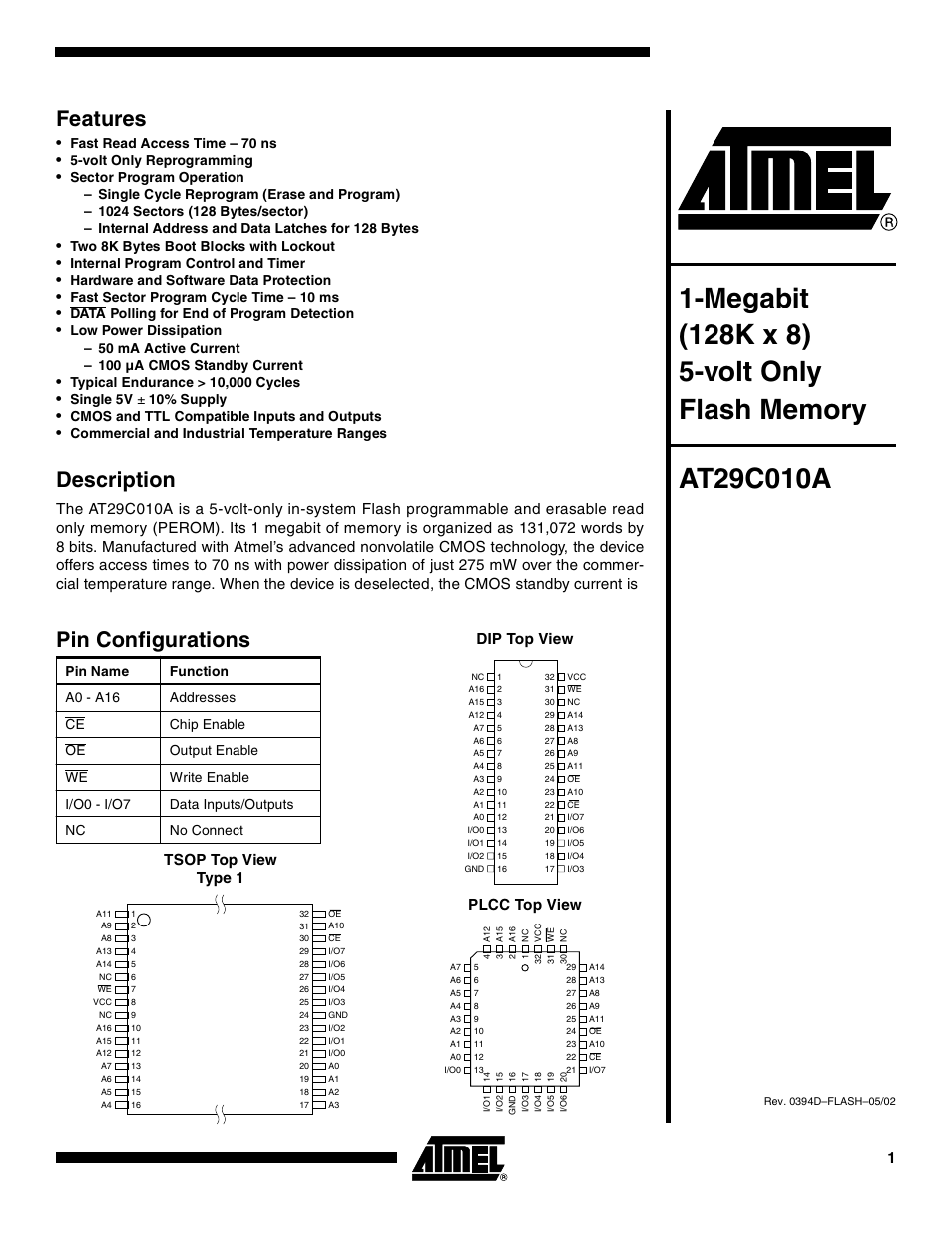 Rainbow Electronics AT29C010A User Manual | 18 pages