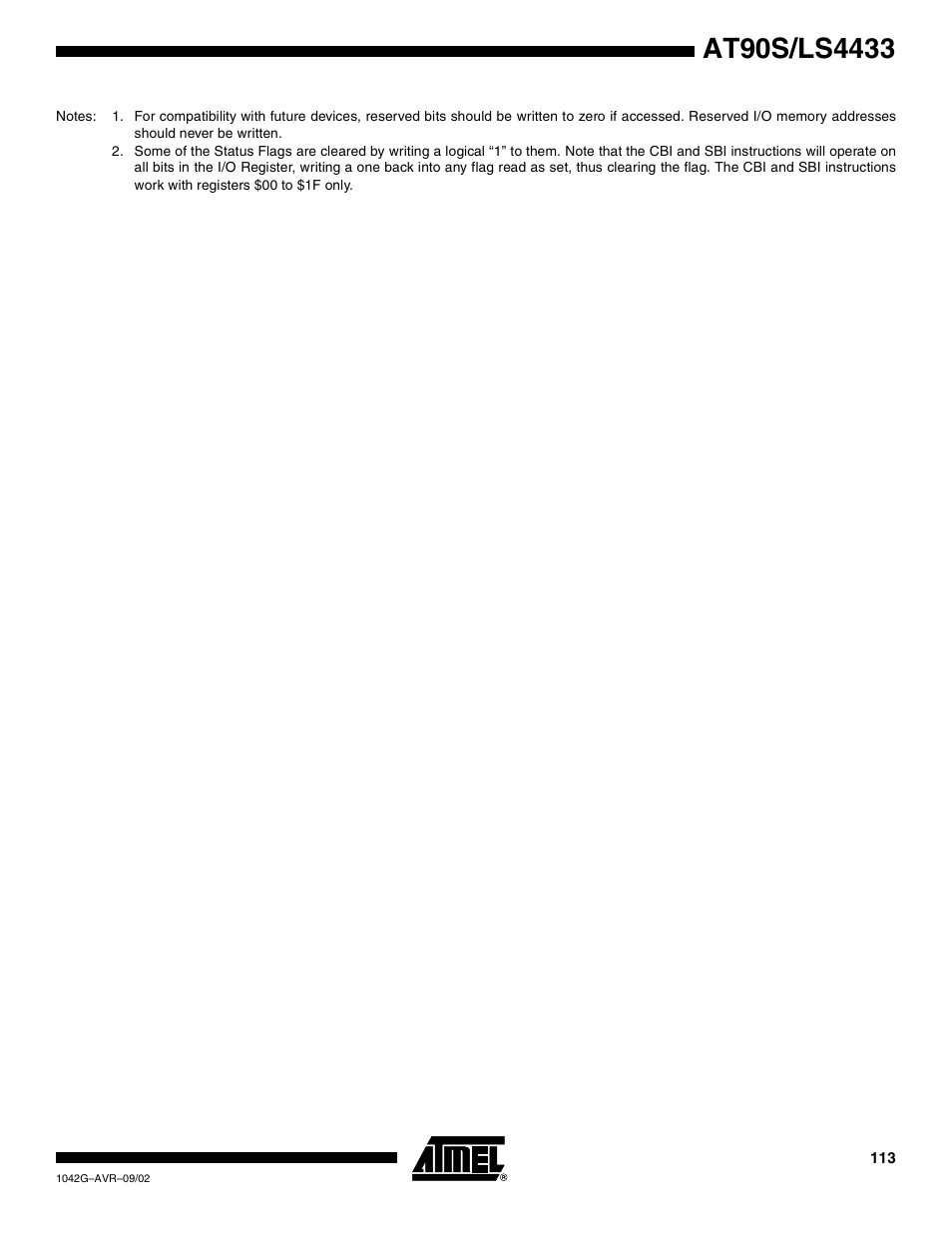 Rainbow Electronics AT90LS4433 User Manual | Page 113 / 125