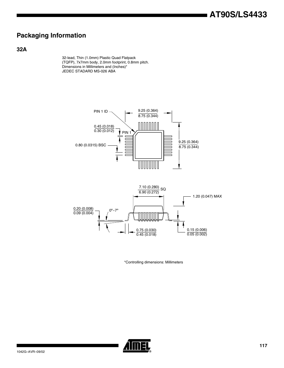 Packaging information | Rainbow Electronics AT90LS4433 User Manual | Page 117 / 125