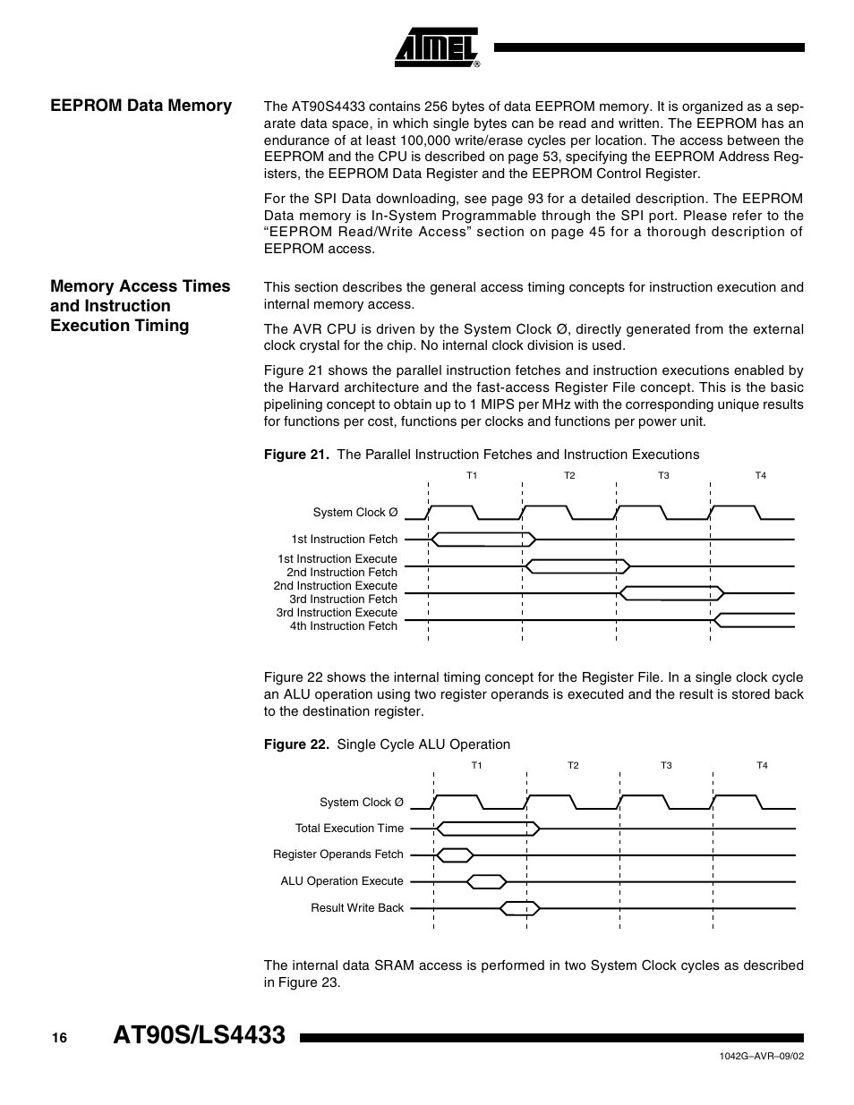 Eeprom data memory | Rainbow Electronics AT90LS4433 User Manual | Page 16 / 125